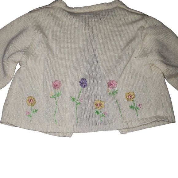 b.t. kids Girls One Button Cardigan Sweater Ivory Flowers Size 12 M GUC - Picture 5 of 5